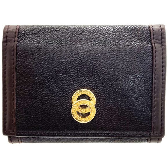 BVLGARI Doppio Tondo Card Case Dark Brown Leather Double Ring Men's SMN-1...